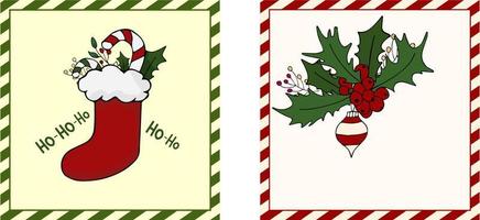 uppsättning av jul kort i retro årgång stil. fyrkant design mall. baner. vektor illustration. dragen stil. glad jul.