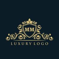 Buchstabe mm Logo mit luxuriösem Goldschild. Eleganz-Logo-Vektorvorlage. vektor