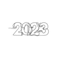 kontinuerlig linje teckning 2023 ny år typografi illustration vektor