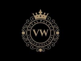 brev vw antik kunglig lyx victorian logotyp med dekorativ ram. vektor