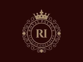brev ri antik kunglig lyx victorian logotyp med dekorativ ram. vektor