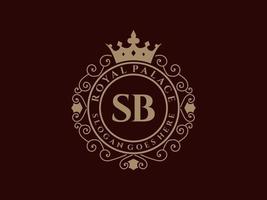brev sb antik kunglig lyx victorian logotyp med dekorativ ram. vektor