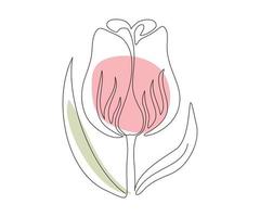 Die Tulpenblume ist in einem minimalistischen Stil in der Technik einer Linie, einer Monolinie, von Hand gezeichnet. kosmetiksymbol, schönheitssalonlogo vektor