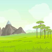 illustration av berg se tråg en grön kulle.dal landskap vektor illustration.