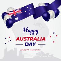 glücklicher australien-tag am 26. januar schwenkendes flaggenband und ballonillustrationshintergrunddesign vektor