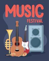 Musikfestival mit Instrument und Lautsprecher vektor