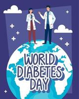 Diabetes-Tag-Schriftzug mit Ärztepaar vektor