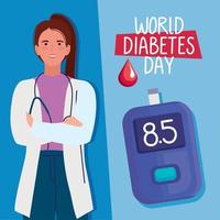 Diabetes-Tag-Schriftzug mit Glukometer vektor