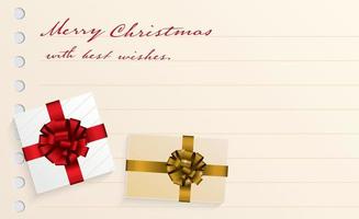 gåva lådor topp se på papper notera skriva jul hälsningar texter och ha tom Plats. jul bakgrund. vektor