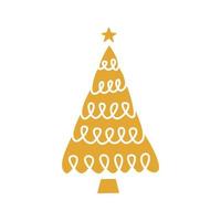 platt hand dragen jul träd guld silhuett illustration vektor