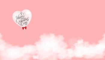 valentine s dag begrepp. vektor illustration 3d hjärta ballong flygande på rosa himmel och moln bakgrund. kärlek begrepp för valentine s dag hälsning kort