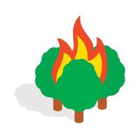 brinnande träd ikon, isometrisk 3d stil vektor