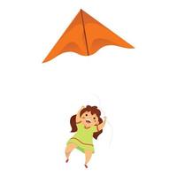 flicka spela orange drake ikon, tecknad serie stil vektor