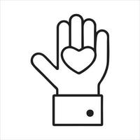Wohltätigkeitsspenden-Piktogramm-Logo-Symbol, Handlinienvektor Liebe und Unterstützung.