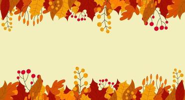 bakgrund med löv och bär i de falla. Hej höst sömlös baner med orange och röd löv. vektor illustration