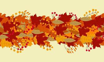 bakgrund av stiliserade höst löv för hälsning kort. sömlös horisontell baner med höst färgrik växter. hand ritade. vektor illustration