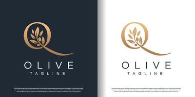 Oliven-Logo-Symbol mit Premium-Vektor des Buchstaben-q-Konzepts vektor