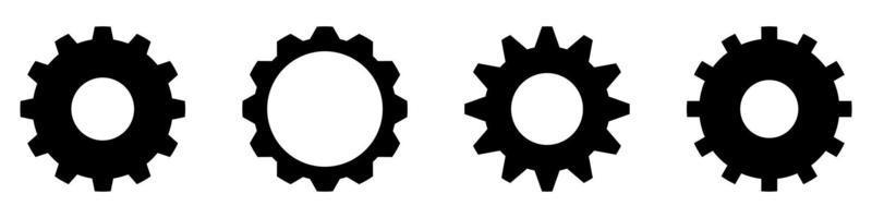 Zahnradsatz. schwarze Zahnradsymbole. Zahnradeinstellung Vektor-Icon-Set. isolierter schwarzer zahnradmechanismus und zahnrad. Vektor-Illustration vektor