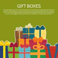 Hintergrund mit bunten Geschenkboxen. Vektor-Illustration. vektor
