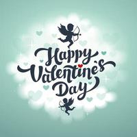 Happy Valentine s Day Grußkarte - Love Day Vektorkarte oder Poster mit Amoretten in den Wolken. Vektor-Illustration. vektor