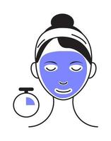 Gesichtsmaskenblatt mit Symbolvektor. Mädchen zeigt, wie man das Gesicht putzt, weißt und eine kosmetische Maske verwendet. infografik in der entwurfsartillustration lokalisiert vektor