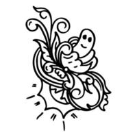 skizzieren Sie hübsche Blumenverzierungs-Skizzendesign. hand gezeichnete schwarze umrissblumenverzierung. Verzierungsillustration. einfache Cartoon-Doodle-Stil-Ornament-Skizze. Vektor