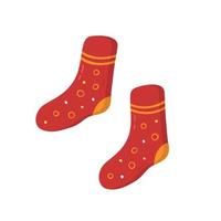 Weihnachts-Cartoon-Socken. Rote Winter- oder Herbstsocken mit Mustern. Vektor-Illustration vektor