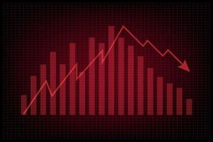 wirtschaftskritisches Krisenkonzept. Das rote Diagramm fällt herunter und zeigt Diagramme auf rotem Hintergrund. Rezession Finanzen, Kryptowährung, Gold und der Aktienmarkt. Geld und Bargeld verlieren. vektor