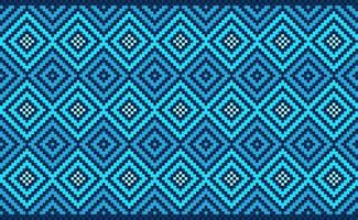 ethnisches Stickereimuster, vektorgeometrischer Pixelhintergrund, nahtloser ethnischer Kreuzstichstil, marokkanische Illustration mit blauem Muster, Design für Textilien, Stoffe, Kleidung, Kaftan, Kissen vektor