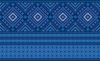 ethnisches Stickereimuster, vektorgeometrischer Ikat-Hintergrund, Kreuzstich-Folk-Boho-Stil, blaues Muster nordisch repetitiv, Design für Textilien, Stoffe, Vorhänge, Kaftan, Wandteppiche vektor