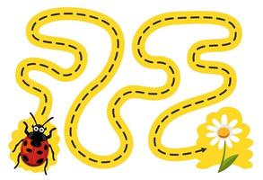 Erziehungsspiel für Kinder Handschriftübung Verfolgen Sie die Linien Helfen Sie dem niedlichen Cartoon-Marienkäfer, sich zu einem druckbaren Käfer-Arbeitsblatt mit Blumen zu bewegen vektor