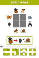 Bildungsspiel für Kinder Logikrätsel Bauen Sie die Straße für Käfer Bewegen Sie sich zu Laus und Schnecke Druckbares Fehler-Arbeitsblatt vektor