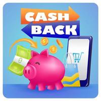 kontanter tillbaka. 3d illustration av nasse Bank, smartphone, pengar och handla väska vektor