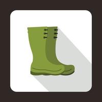 Grüne Gummistiefel-Ikone, flacher Stil vektor