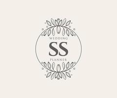 ss initialen brief hochzeitsmonogramm logos sammlung, handgezeichnete moderne minimalistische und florale vorlagen für einladungskarten, save the date, elegante identität für restaurant, boutique, café im vektor