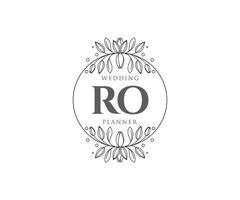 ro initialen brief hochzeitsmonogramm logos sammlung, handgezeichnete moderne minimalistische und florale vorlagen für einladungskarten, save the date, elegante identität für restaurant, boutique, café im vektor