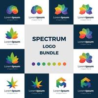 spektrum blatt und blume logo set abstrakt geometrisch. bunte regenbogenkreisförmige vektorillustration lokalisiert auf weißem und dunklem hintergrund. vektor