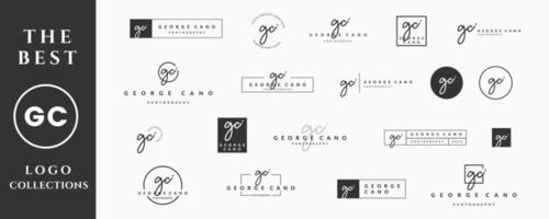 första brev gc g logotyp handstil, signatur och manus vektor design samling