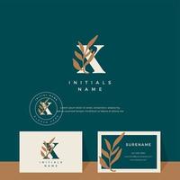 brev x med blad skönhet vektor logotyp design av första bröllop, mode, boutique, blommig och botanisk