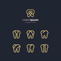 uppsättning dental logotyp på guld Färg. enda linje tandläkare logotyper design vektor samling. bunt tand ikoner isolerat på svart bakgrund