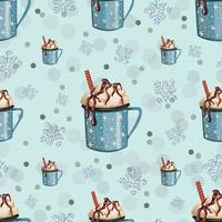 Weihnachten nahtloser Hintergrund mit Tassen Kakao. helle Illustration einer Kaffeetasse. vektor