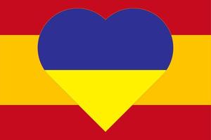 en hjärta målad i de färger av de flagga av ukraina på de flagga av Spanien. vektor illustration av en blå och gul hjärta på de nationell symbol.