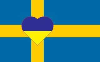 ein herz, das in den farben der flagge der ukraine auf der flagge von schweden gemalt ist. Vektorillustration eines blauen und gelben Herzens auf dem nationalen Symbol. vektor