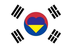 ein herz, das in den farben der flagge der ukraine auf der flagge von südkorea gemalt ist. Vektorillustration eines blauen und gelben Herzens auf dem nationalen Symbol. vektor