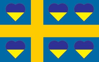 ein herz, das in den farben der flagge der ukraine auf der flagge von schweden gemalt ist. Vektorillustration eines blauen und gelben Herzens auf dem nationalen Symbol. vektor