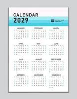 vägg kalender 2029 mall, skrivbord kalender 2029 design, vecka Start söndag, företag flygblad, uppsättning av 12 månader, vecka börjar söndag, arrangör, planerare, utskrift media, kalender design pastell begrepp vektor