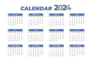2024 Kalendervorlage, editierbarer Vektor