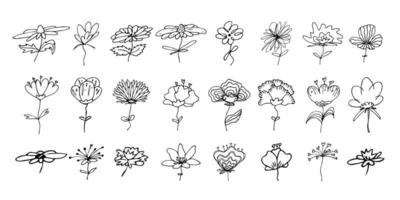 enkel blomma ClipArt. uppsättning av hand dragen blommig klotter. för skriva ut, webb, design, dekor, logotyp vektor