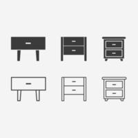 Möbel, Nachttisch-Icon-Vektor-Set-Symbol-Zeichen