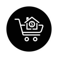 Trolley-Glyphen-Symbolillustration mit Haus und Dollar. geeignet für Kaufhaussymbol. Symbol im Zusammenhang mit Immobilien. einfaches Vektordesign editierbar. pixelgenau bei 32 x 32 vektor